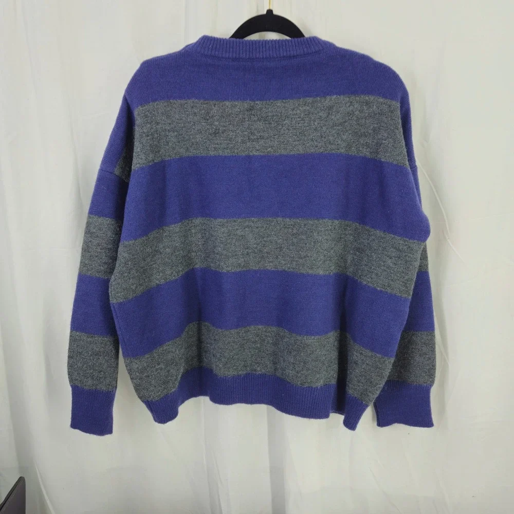 Vintage‎ 90s Striped Pullover Sweater Blue Gray Long Sleeve Crew Neck Knit Large